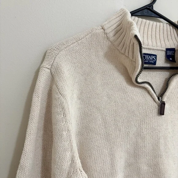 Y2K Vintage Chaps Ralph Lauren Men's Zip Up Sweater in Cream - Picture 6 of 7